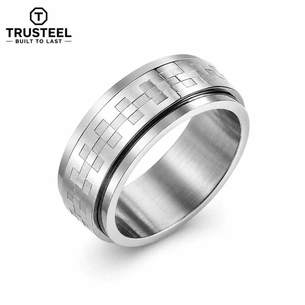 316l stainless steel spinner rings checkered men’s women’s size 9